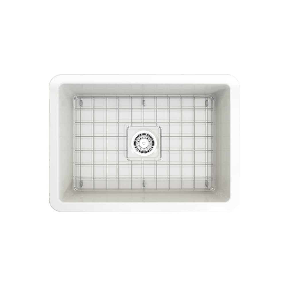 Sotto Dual-mount Fireclay 27 in. Single Bowl Kitchen Sink with Protective Bottom Grid and Strainer in White