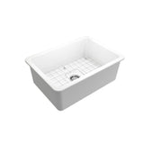 Sotto Dual-mount Fireclay 27 in. Single Bowl Kitchen Sink with Protective Bottom Grid and Strainer in White