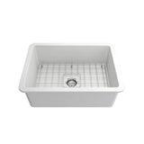 Sotto Dual-mount Fireclay 27 in. Single Bowl Kitchen Sink with Protective Bottom Grid and Strainer in White