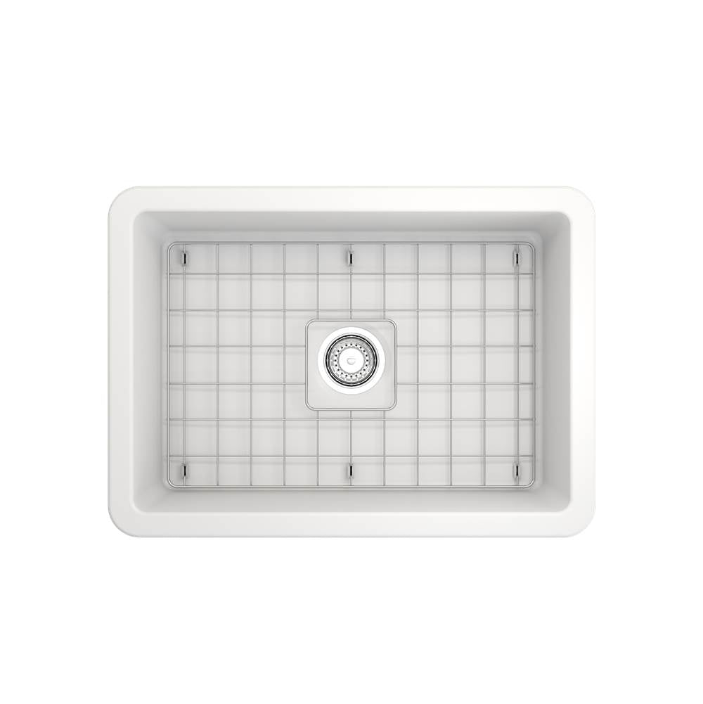 Sotto Dual-mount Fireclay 27 in. Single Bowl Kitchen Sink with Protective Bottom Grid and Strainer in White