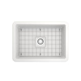 Sotto Dual-mount Fireclay 27 in. Single Bowl Kitchen Sink with Protective Bottom Grid and Strainer in White