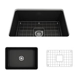 BOCCHI - Sotto Dual-mount Fireclay 27 in. Single Bowl Kitchen Sink with Protective Bottom Grid and Strainer in Matte Black - Matte Black