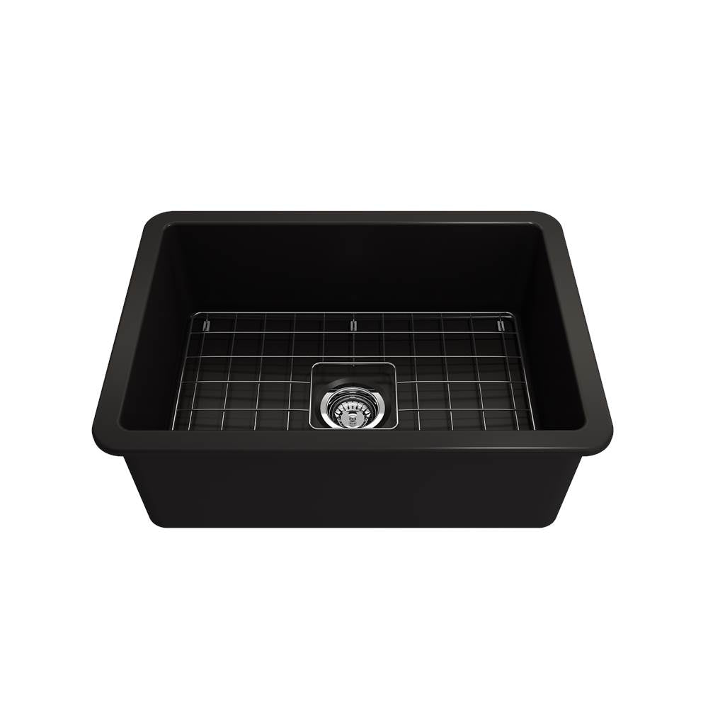 Sotto Dual-mount Fireclay 27 in. Single Bowl Kitchen Sink with Protective Bottom Grid and Strainer in White