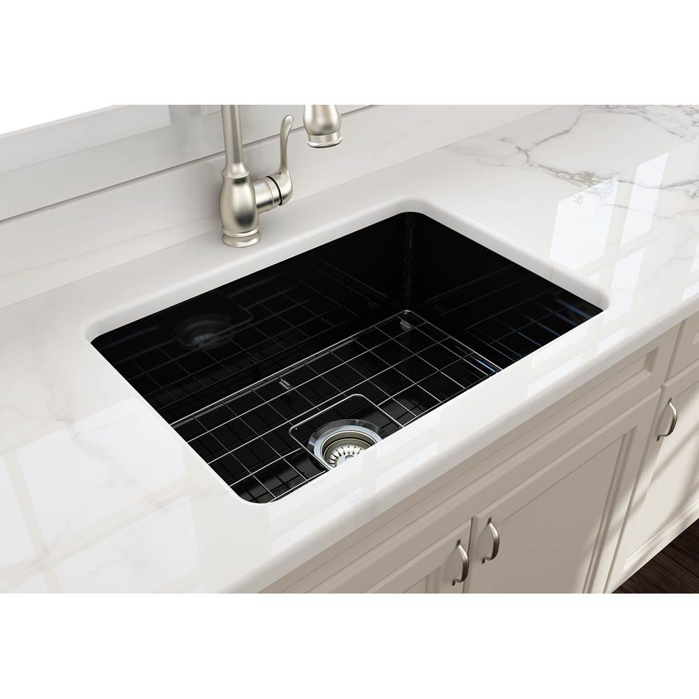 Sotto Dual-mount Fireclay 27 in. Single Bowl Kitchen Sink with Protective Bottom Grid and Strainer in White