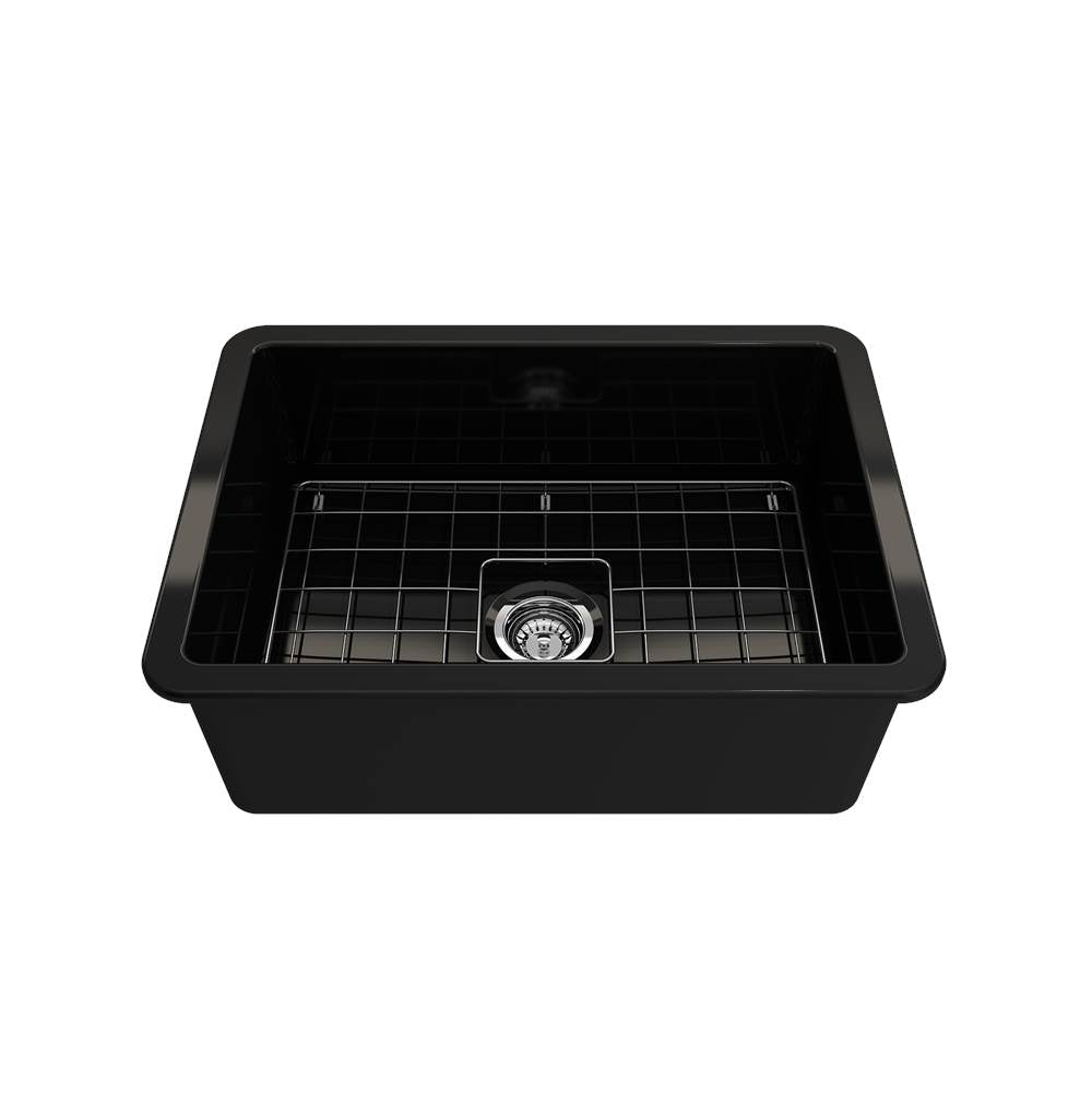 Sotto Dual-mount Fireclay 27 in. Single Bowl Kitchen Sink with Protective Bottom Grid and Strainer in White