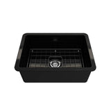 Sotto Dual-mount Fireclay 27 in. Single Bowl Kitchen Sink with Protective Bottom Grid and Strainer in White