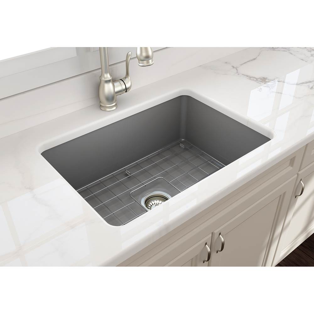 Sotto Dual-mount Fireclay 27 in. Single Bowl Kitchen Sink with Protective Bottom Grid and Strainer in White