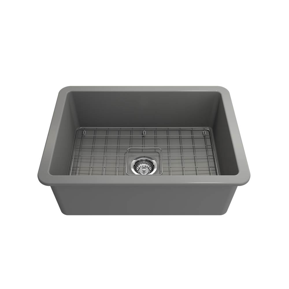 Sotto Dual-mount Fireclay 27 in. Single Bowl Kitchen Sink with Protective Bottom Grid and Strainer in White