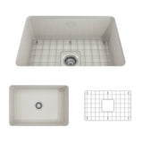 BOCCHI - Sotto Dual-mount Fireclay 27 in. Single Bowl Kitchen Sink with Protective Bottom Grid and Strainer in Biscuit - Biscuit