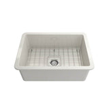 Sotto Dual-mount Fireclay 27 in. Single Bowl Kitchen Sink with Protective Bottom Grid and Strainer in White