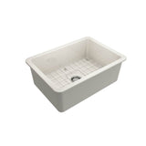 Sotto Dual-mount Fireclay 27 in. Single Bowl Kitchen Sink with Protective Bottom Grid and Strainer in White