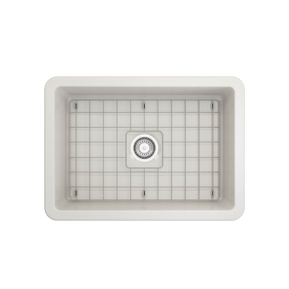 Sotto Dual-mount Fireclay 27 in. Single Bowl Kitchen Sink with Protective Bottom Grid and Strainer in White
