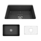 BOCCHI - Sotto Dual-mount Fireclay 27 in. Single Bowl Kitchen Sink with Protective Bottom Grid and Strainer in Matte Dark Gray - Matte Dark Gray