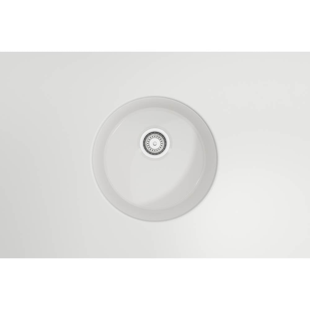 Sotto Round Dual-mount Fireclay 18.5 in. Single Bowl Bar Sink with Protective Bottom Grid and Strainer in White