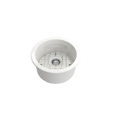 Sotto Round Dual-mount Fireclay 18.5 in. Single Bowl Bar Sink with Protective Bottom Grid and Strainer in White