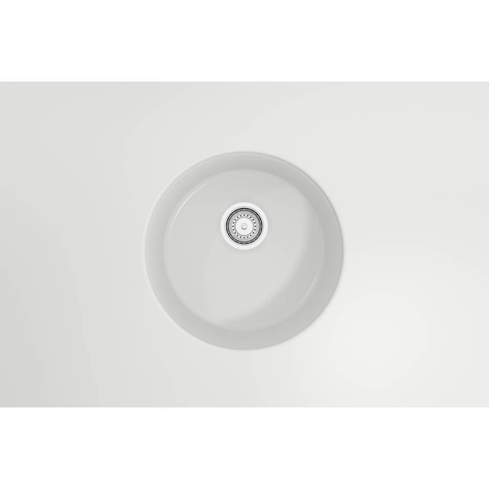 Sotto Round Dual-mount Fireclay 18.5 in. Single Bowl Bar Sink with Protective Bottom Grid and Strainer in White