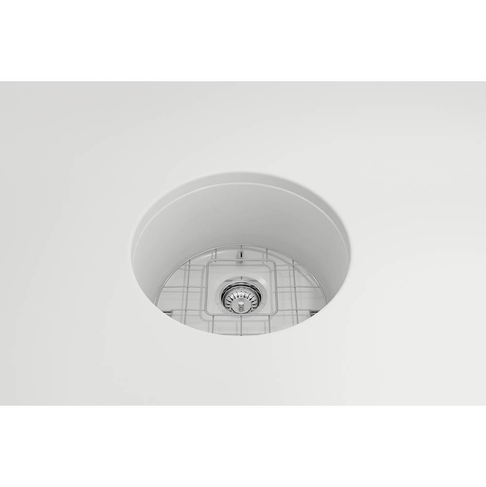 Sotto Round Dual-mount Fireclay 18.5 in. Single Bowl Bar Sink with Protective Bottom Grid and Strainer in White