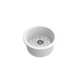 Sotto Round Dual-mount Fireclay 18.5 in. Single Bowl Bar Sink with Protective Bottom Grid and Strainer in White