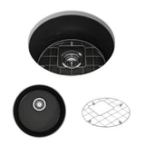 BOCCHI - Sotto Round Dual-mount Fireclay 18.5 in. Single Bowl Bar Sink with Protective Bottom Grid and Strainer in Matte Black - Matte Black
