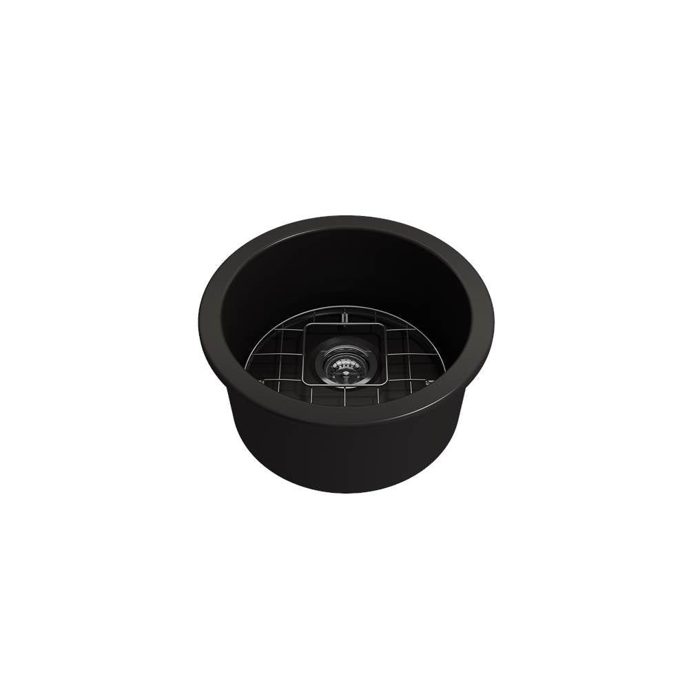 Sotto Round Dual-mount Fireclay 18.5 in. Single Bowl Bar Sink with Protective Bottom Grid and Strainer in White