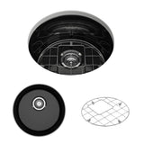 BOCCHI - Sotto Round Dual-mount Fireclay 18.5 in. Single Bowl Bar Sink with Protective Bottom Grid and Strainer in Black - Black