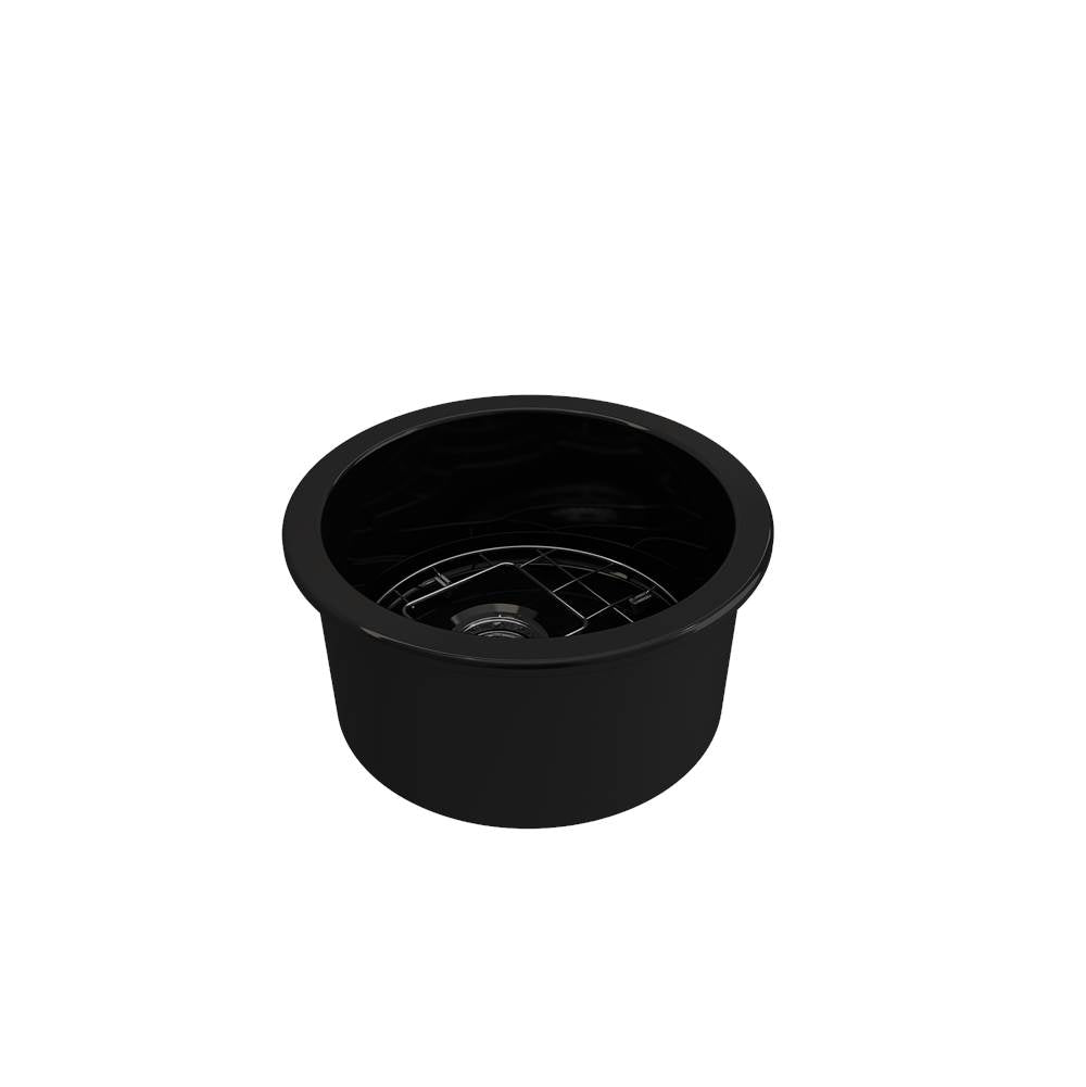 Sotto Round Dual-mount Fireclay 18.5 in. Single Bowl Bar Sink with Protective Bottom Grid and Strainer in White