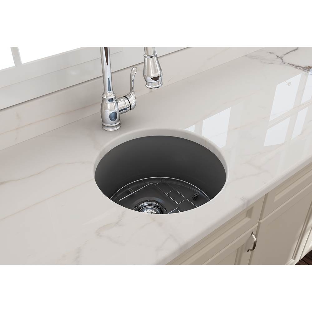 Sotto Round Dual-mount Fireclay 18.5 in. Single Bowl Bar Sink with Protective Bottom Grid and Strainer in White