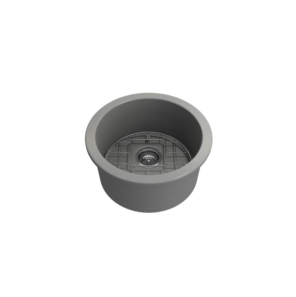 Sotto Round Dual-mount Fireclay 18.5 in. Single Bowl Bar Sink with Protective Bottom Grid and Strainer in White