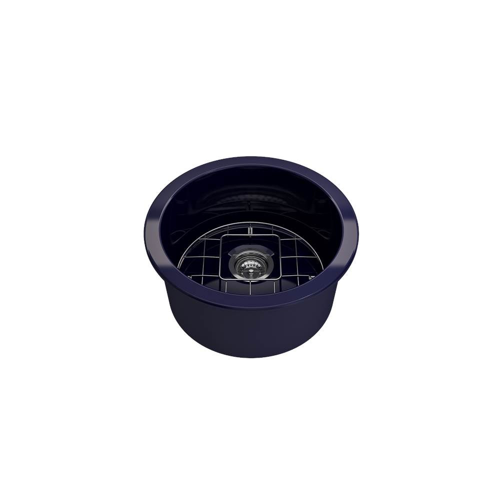 Sotto Round Dual-mount Fireclay 18.5 in. Single Bowl Bar Sink with Protective Bottom Grid and Strainer in White