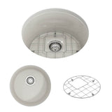 BOCCHI - Sotto Round Dual-mount Fireclay 18.5 in. Single Bowl Bar Sink with Protective Bottom Grid and Strainer in Biscuit - Biscuit