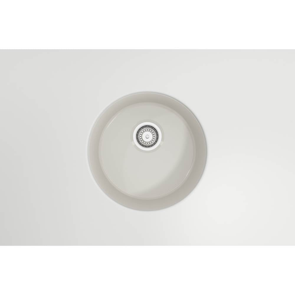Sotto Round Dual-mount Fireclay 18.5 in. Single Bowl Bar Sink with Protective Bottom Grid and Strainer in White