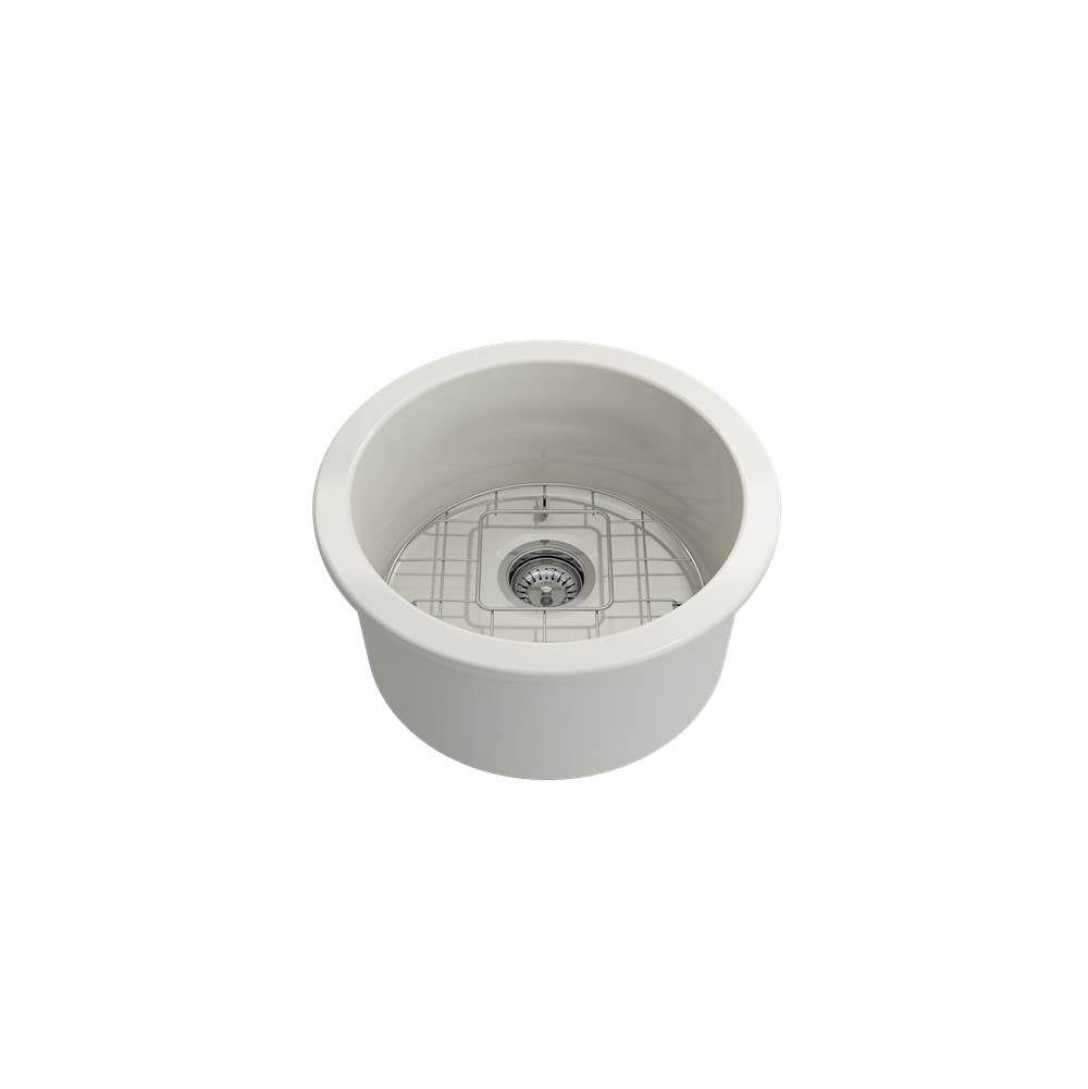 Sotto Round Dual-mount Fireclay 18.5 in. Single Bowl Bar Sink with Protective Bottom Grid and Strainer in White