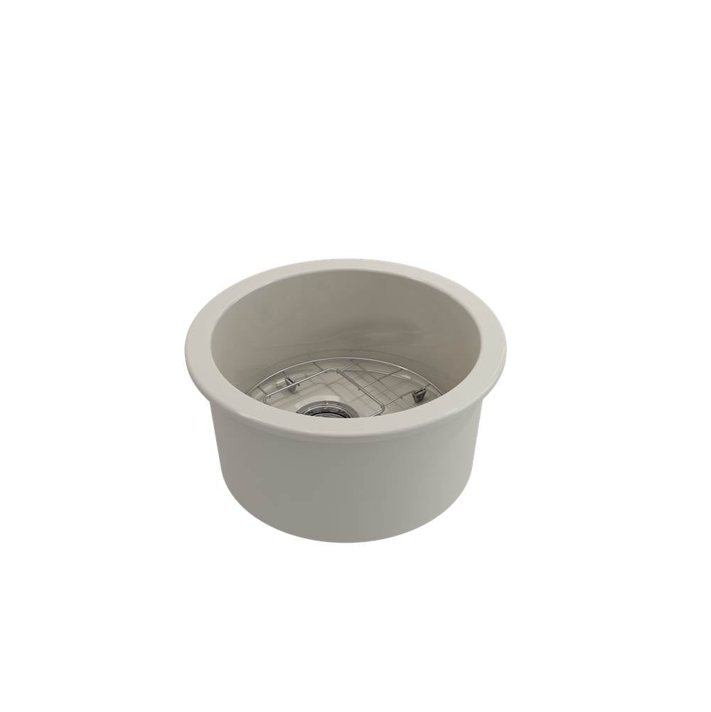 Sotto Round Dual-mount Fireclay 18.5 in. Single Bowl Bar Sink with Protective Bottom Grid and Strainer in White