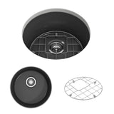 BOCCHI - Sotto Round Dual-mount Fireclay 18.5 in. Single Bowl Bar Sink with Protective Bottom Grid and Strainer in Matte Dark Gray - Matte Dark Gray