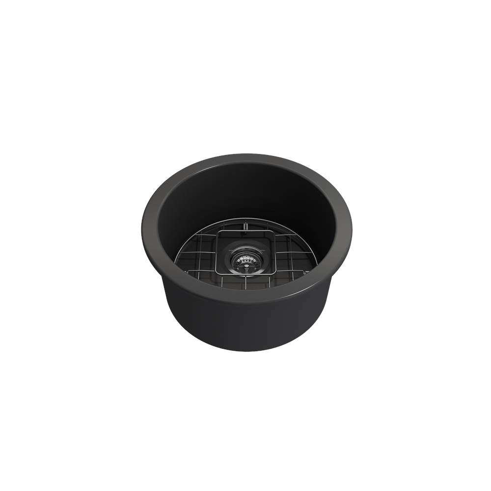 Sotto Round Dual-mount Fireclay 18.5 in. Single Bowl Bar Sink with Protective Bottom Grid and Strainer in White