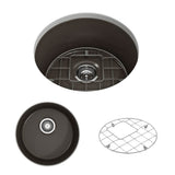 BOCCHI - Sotto Round Dual-mount Fireclay 18.5 in. Single Bowl Bar Sink with Protective Bottom Grid and Strainer in Matte Brown - Matte Brown