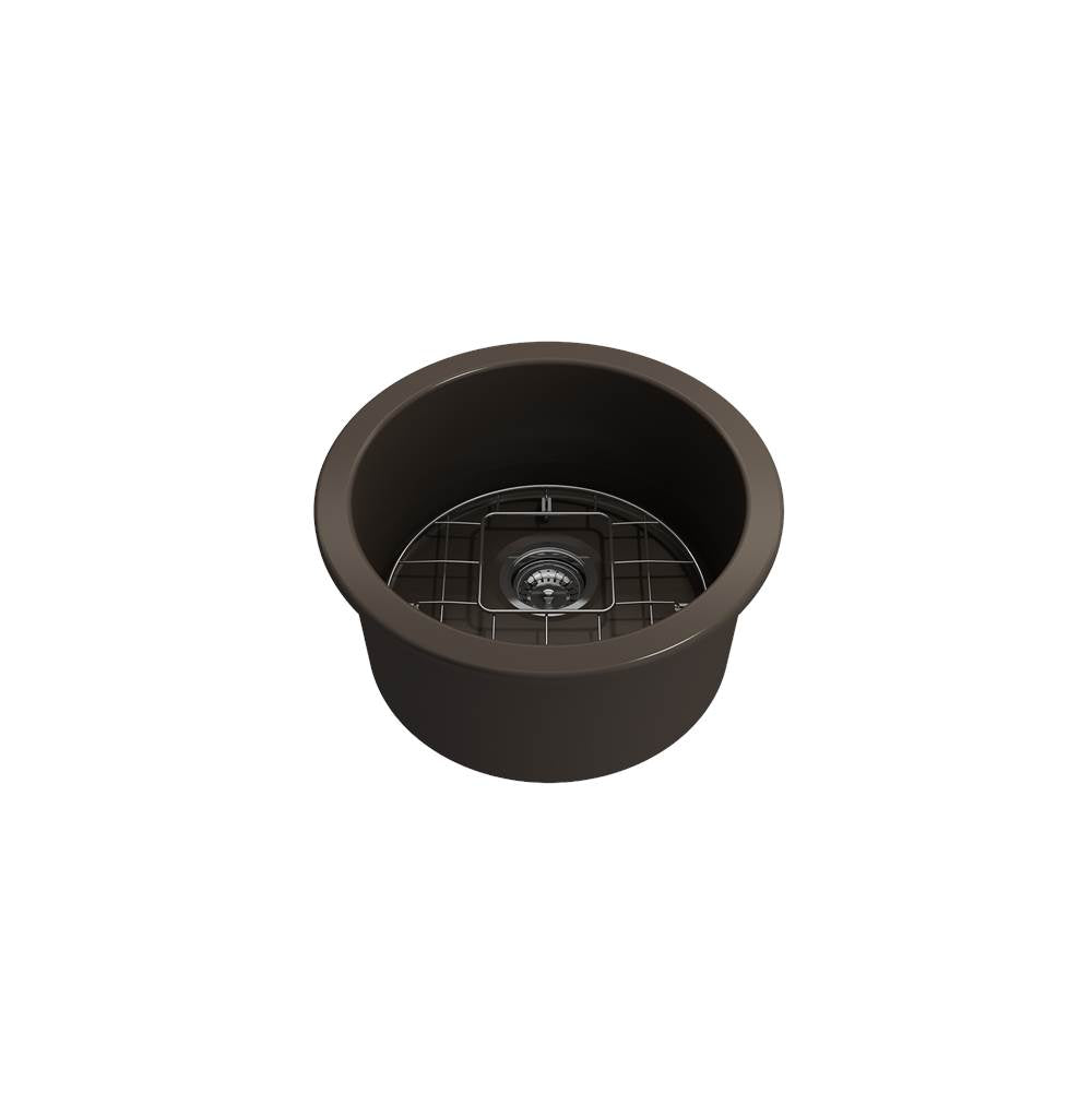 Sotto Round Dual-mount Fireclay 18.5 in. Single Bowl Bar Sink with Protective Bottom Grid and Strainer in White