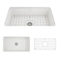 BOCCHI - Sotto Dual-mount Fireclay 32 in. Single Bowl Kitchen Sink with Protective Bottom Grid and Strainer in White - White