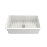 Sotto Dual-mount Fireclay 32 in. Single Bowl Kitchen Sink with Protective Bottom Grid and Strainer in White