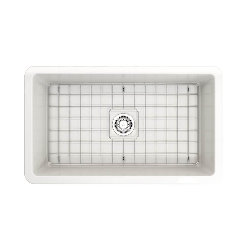 Sotto Dual-mount Fireclay 32 in. Single Bowl Kitchen Sink with Protective Bottom Grid and Strainer in White