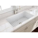 Sotto Dual-mount Fireclay 32 in. Single Bowl Kitchen Sink with Protective Bottom Grid and Strainer in White