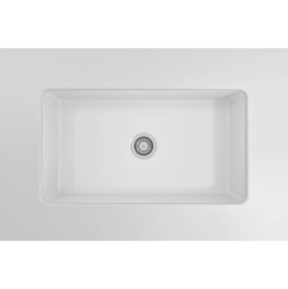 Sotto Dual-mount Fireclay 32 in. Single Bowl Kitchen Sink with Protective Bottom Grid and Strainer in White