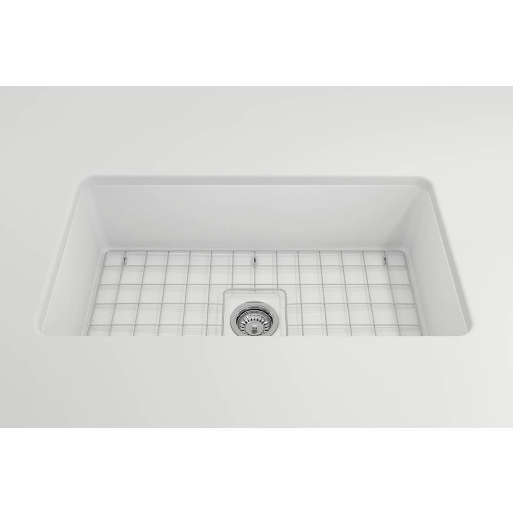 Sotto Dual-mount Fireclay 32 in. Single Bowl Kitchen Sink with Protective Bottom Grid and Strainer in White