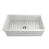 Sotto Dual-mount Fireclay 32 in. Single Bowl Kitchen Sink with Protective Bottom Grid and Strainer in White