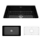 BOCCHI - Sotto Dual-mount Fireclay 32 in. Single Bowl Kitchen Sink with Protective Bottom Grid and Strainer in Black - Black