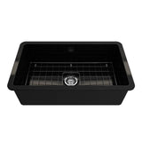 Sotto Dual-mount Fireclay 32 in. Single Bowl Kitchen Sink with Protective Bottom Grid and Strainer in White