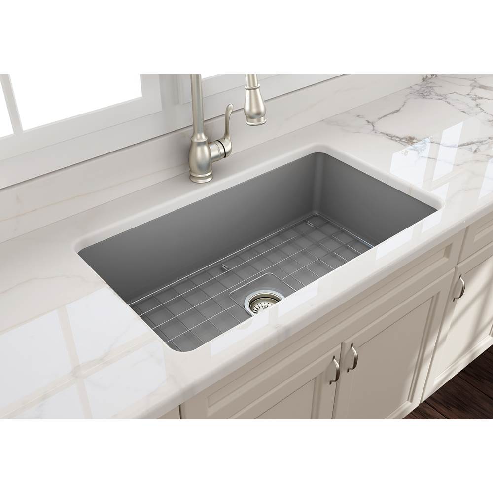 Sotto Dual-mount Fireclay 32 in. Single Bowl Kitchen Sink with Protective Bottom Grid and Strainer in White