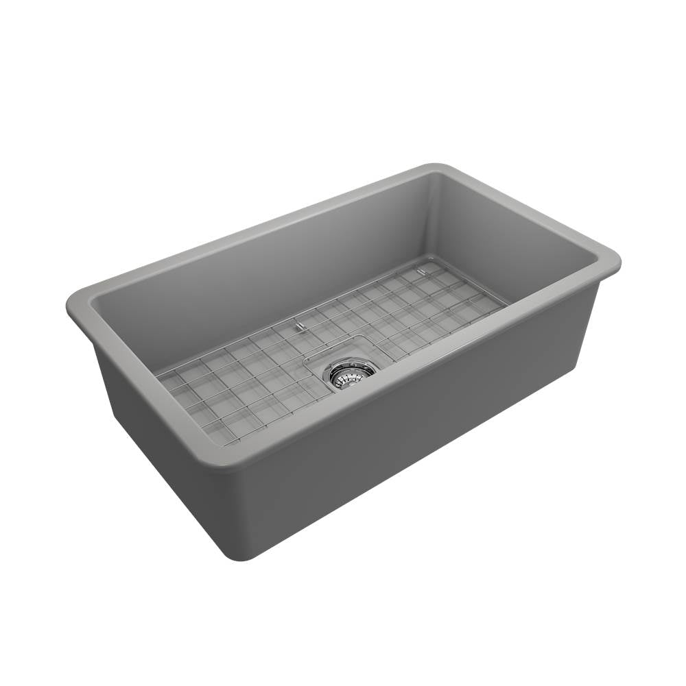 Sotto Dual-mount Fireclay 32 in. Single Bowl Kitchen Sink with Protective Bottom Grid and Strainer in White