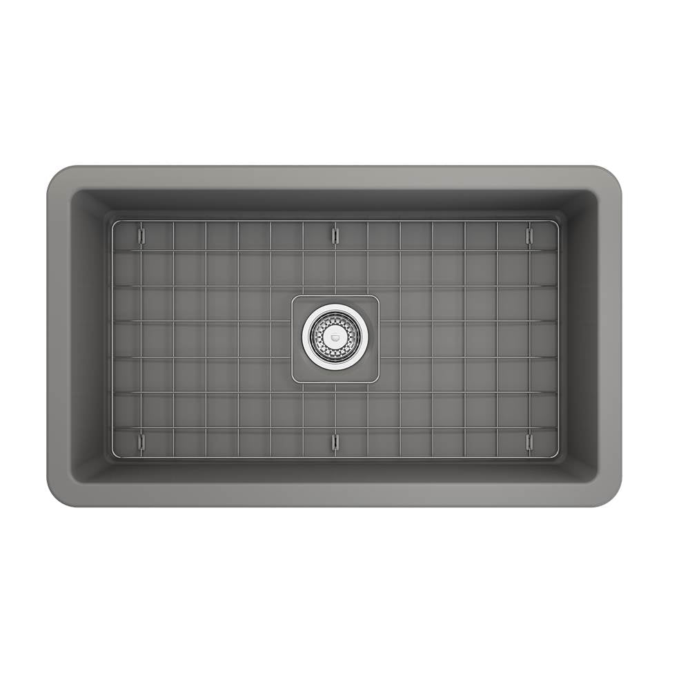 Sotto Dual-mount Fireclay 32 in. Single Bowl Kitchen Sink with Protective Bottom Grid and Strainer in White