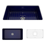 BOCCHI - Sotto Dual-mount Fireclay 32 in. Single Bowl Kitchen Sink with Protective Bottom Grid and Strainer in Sapphire Blue - Sapphire Blue